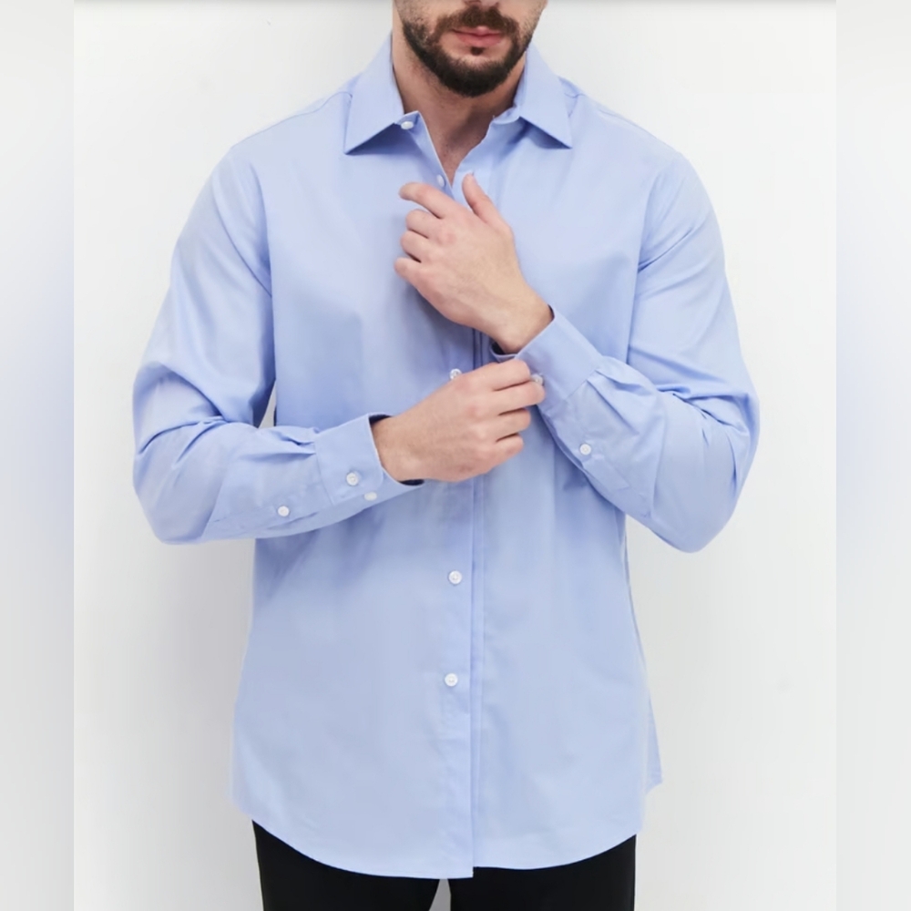 Men Classic Fit Long Sleeve Plain Dress Shirt, light Blue (18.5 36/37)